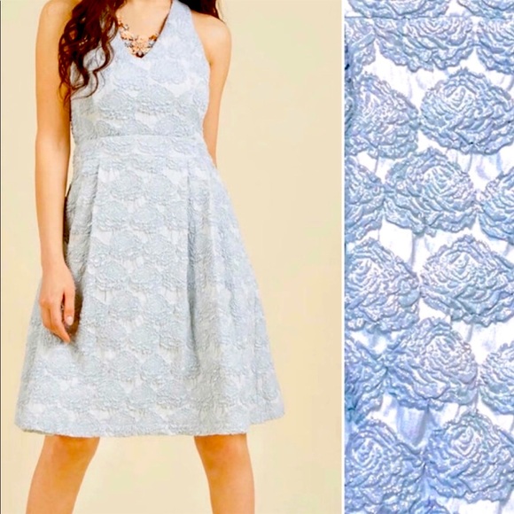 Modcloth Dresses & Skirts - NEW ModCloth Lace & Mesh Blue Rose Brocade Crisscross Back Fit & Flare Dress 3X